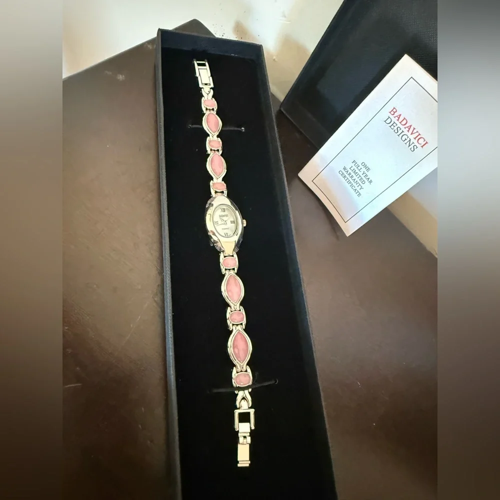 BADAVICI New Quartz Watch Original Box stainless steel Pink‎ Cabochons Links